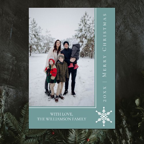 Simple Snowflake Christmas Photo Card  Teal