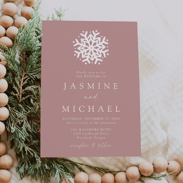 Simple Snowflake Dusty Rose Wedding Invitation (Creator Uploaded)