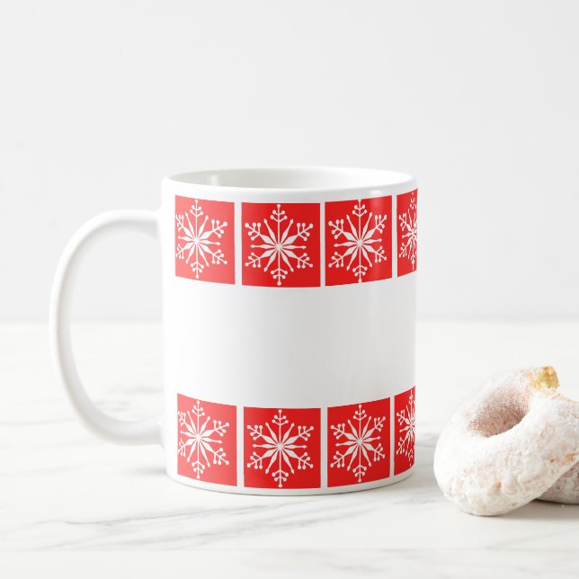 Simple Snowflake Festive Patterned Mug. Coffee Mug (With Donut)