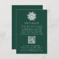 Simple Snowflake Green Wedding Details QR Code Enclosure Card | Zazzle