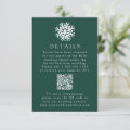 Simple Snowflake Green Wedding Details QR Code Enclosure Card | Zazzle
