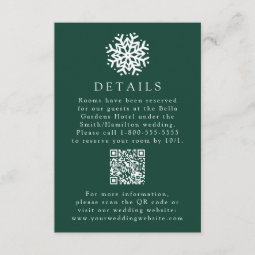 Simple Snowflake Green Wedding Details QR Code Enclosure Card | Zazzle