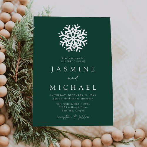 Simple Snowflake Green Wedding Invitation