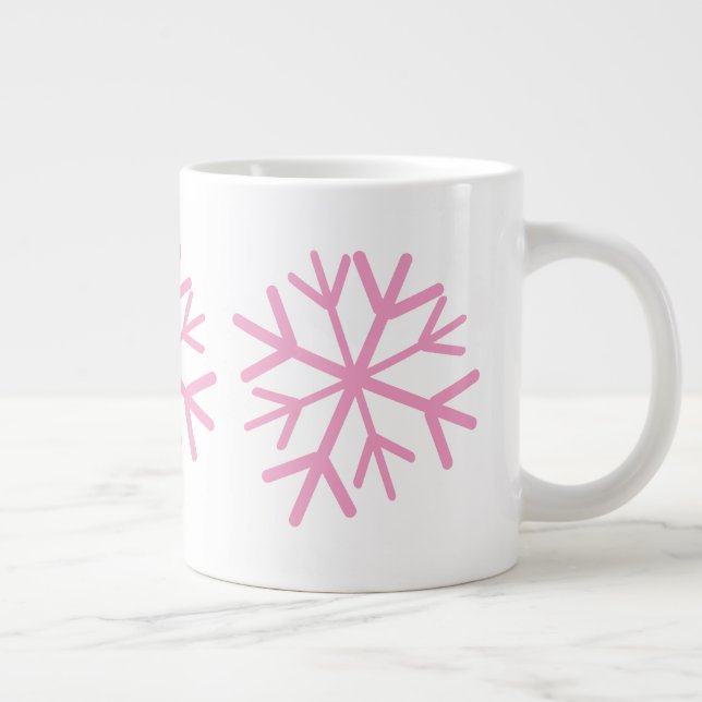 Simple Snowflake Hand Drawn White Pink  Giant Coffee Mug (Right)