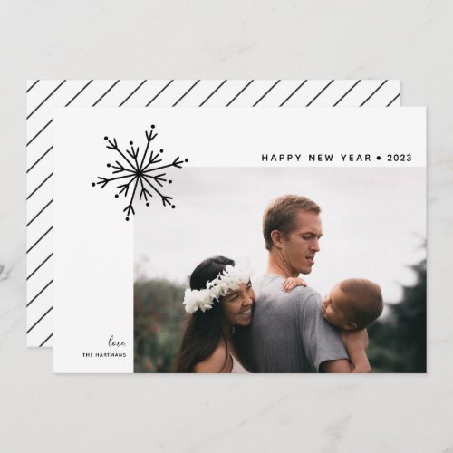 Simple Snowflake Japandi New Year Photo  Holiday Card