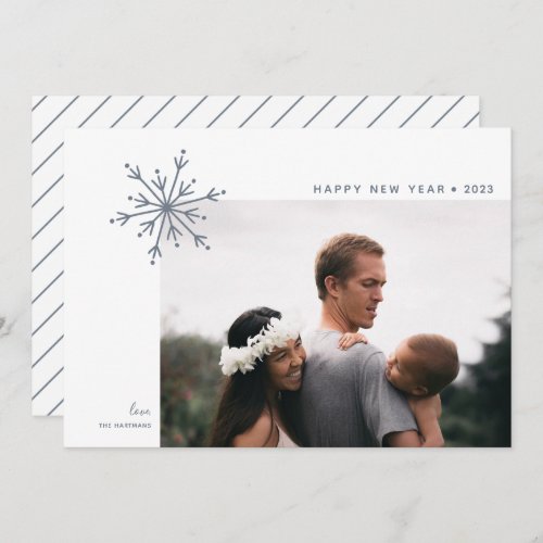 Simple Snowflake Japandi New Year Photo Holiday Card