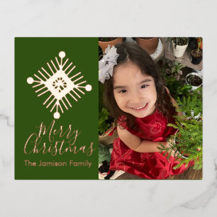 Simple Snowflake Merry Christmas Photo Pressed Foil Holiday Postcard
