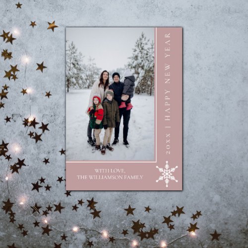Simple Snowflake New Years Photo Card  Pink