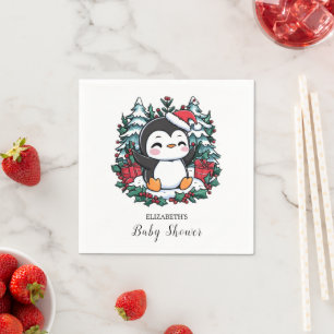 Simple Snowflake Penguin Baby Shower Napkins