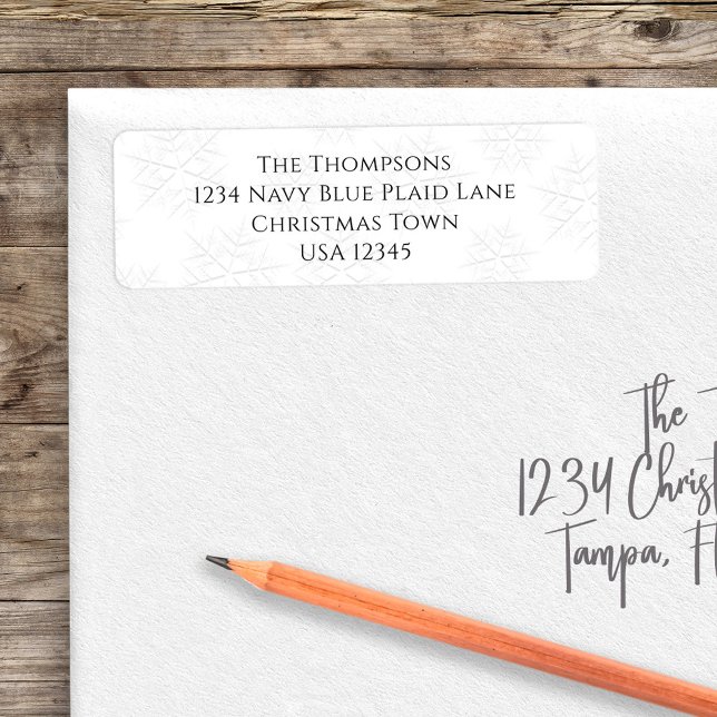 Simple Snowflake Return Address Custom Label (Simple silver and white return address label with silver snowflake design)