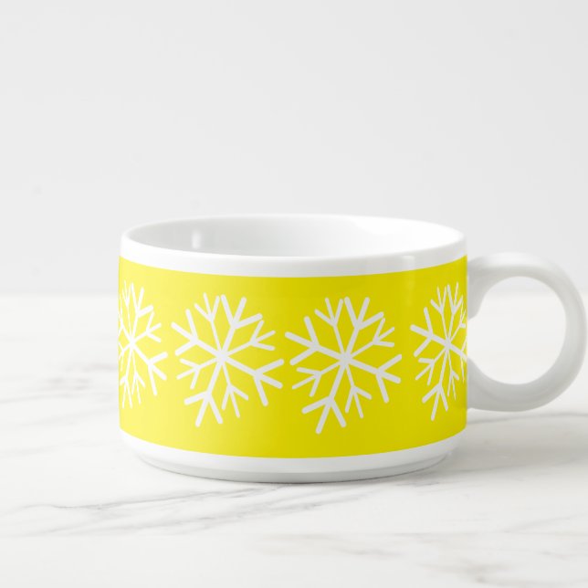 Simple Snowflake White  Bright Yellow   Bowl (Left)