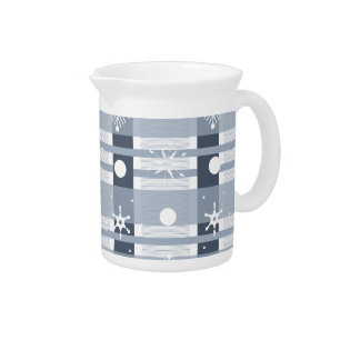 Simple Snowflakes Blue Plaid  Beverage Pitcher
