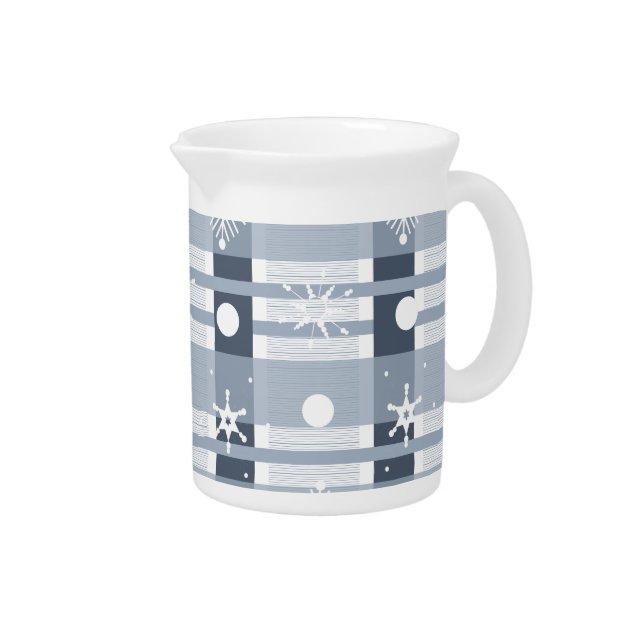 Simple Snowflakes Blue Plaid  Beverage Pitcher (Right)