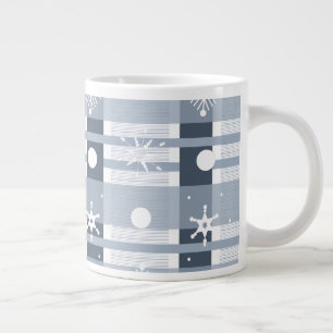 Simple Snowflakes Blue Plaid Giant Coffee Mug