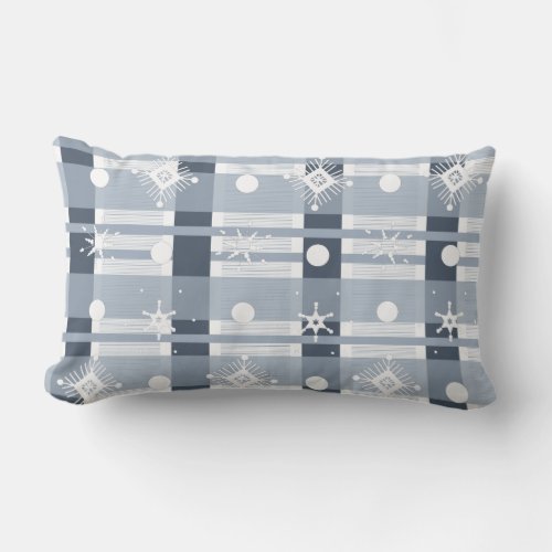 Simple Snowflakes Blue Plaid  Lumbar Pillow