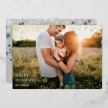 Simple Snowflakes Frame Modern Full Photo Foil Holiday Card