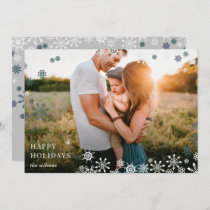 Simple Snowflakes Frame Modern Full Photo Holiday Card