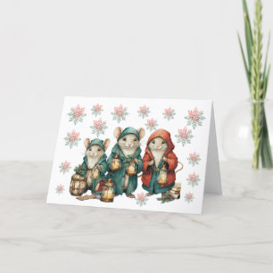 Simple Snowflakes & Mice Blank Christmas Card