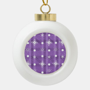 Simple Snowflakes Purple Plaid Pattern Ceramic Ball Christmas Ornament