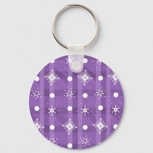 Simple Snowflakes Purple Plaid Pattern    Keychain (Front)