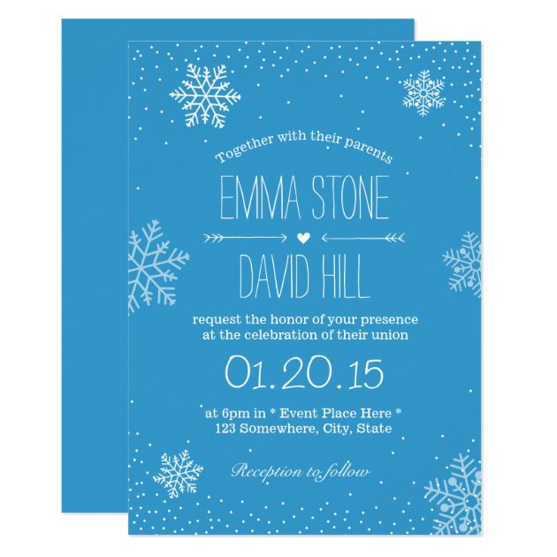 Simple Snowflakes & Snow Winter Wedding Invitation