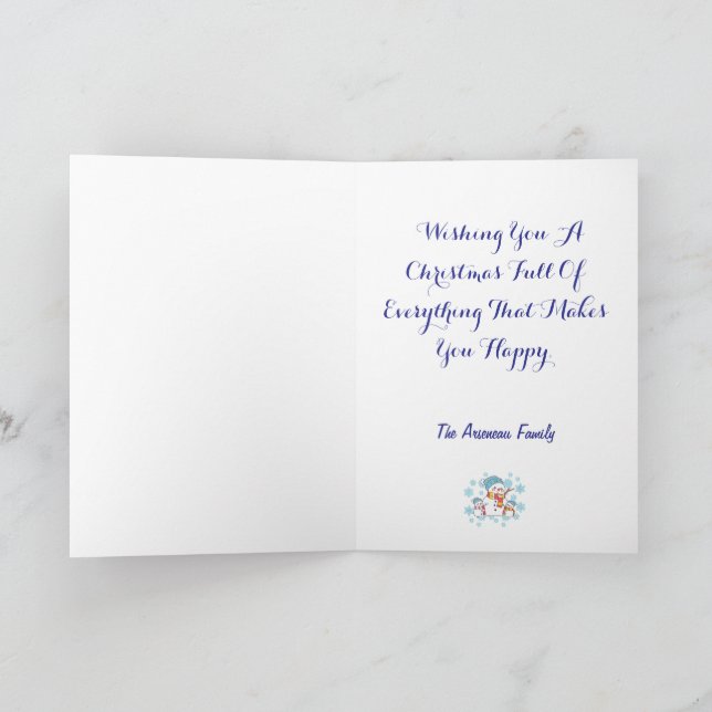 Simple Snowman Blue Holiday Personalize Card (Inside)