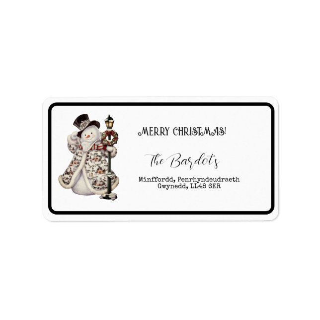 Simple Snowman Lamp Post Label (Front)