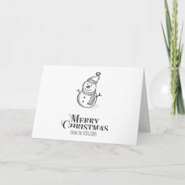 Simple Snowman "Merry Christmas" Christmas Text Holiday Card (Front)