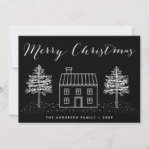 Simple Snowy Christmas House Photo Christmas Card