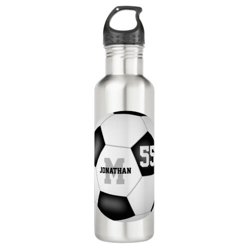 Simple soccer ball boy girl name jersey number stainless steel water bottle