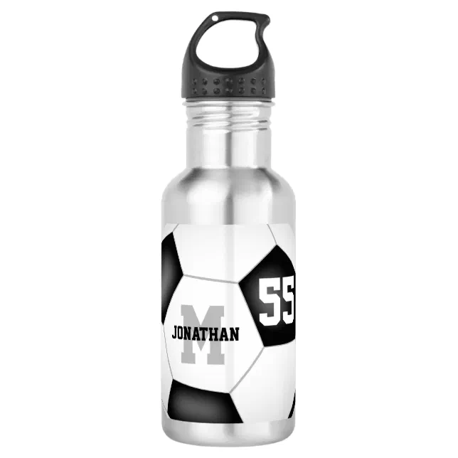 Simple soccer ball boy girl name jersey number stainless steel water ...