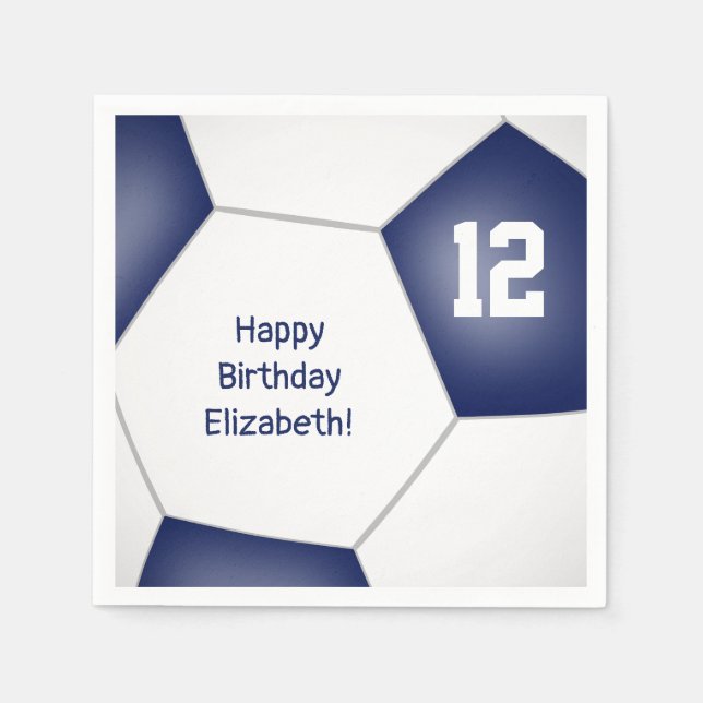 simple soccer ball girls boys birthday blue napkins (Front)