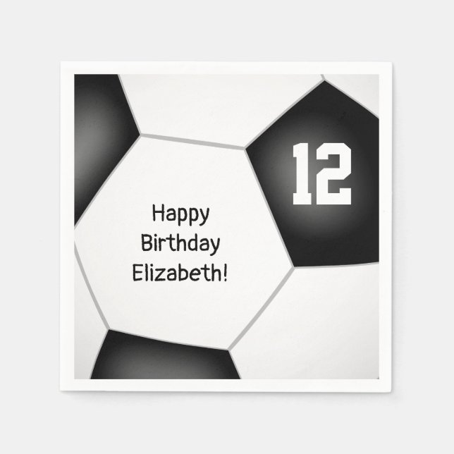 simple soccer ball girls boys birthday napkins (Front)