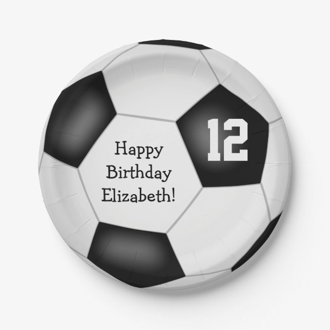 simple soccer ball girls boys birthday party paper plates (Front)