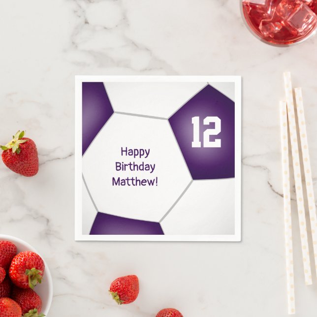 simple soccer ball girls boys birthday purple napkins (Insitu)