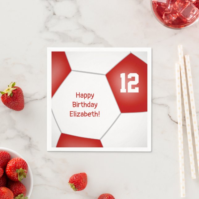 simple soccer ball girls boys birthday red napkins (Insitu)