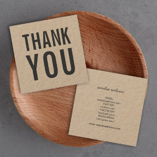 Simple Social Media Rustic Thank You Kraft Square Business Card