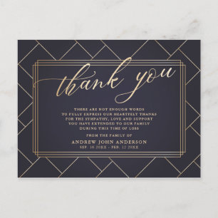 Simple Soft Black & Gold Calligraphy Funeral Postcard
