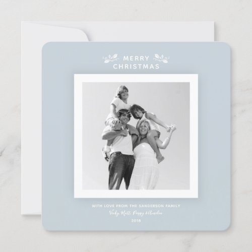 Simple Soft Blue_Gray  White Christmas Photo Card