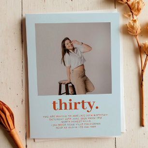 Simple Soft Blue Minimal Photo 30th Birthday Invitation