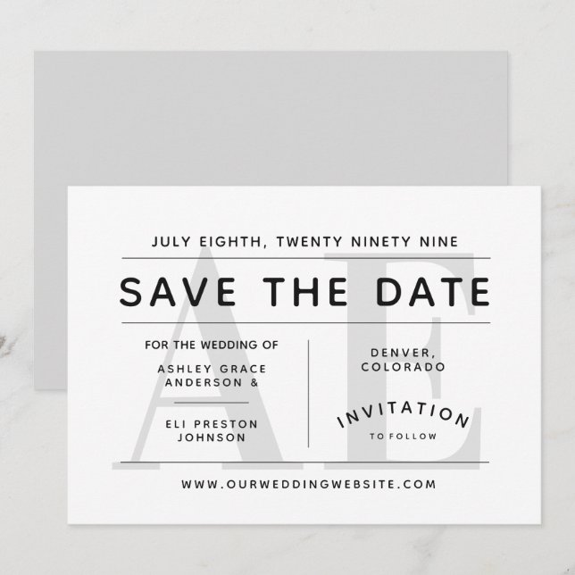 Simple Soft Gray Typography Save the Date Invitation (Front/Back)