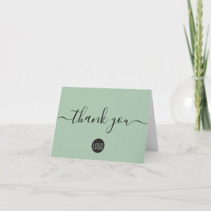 Simple soft green Business logo Custom Letterpress Thank You Card