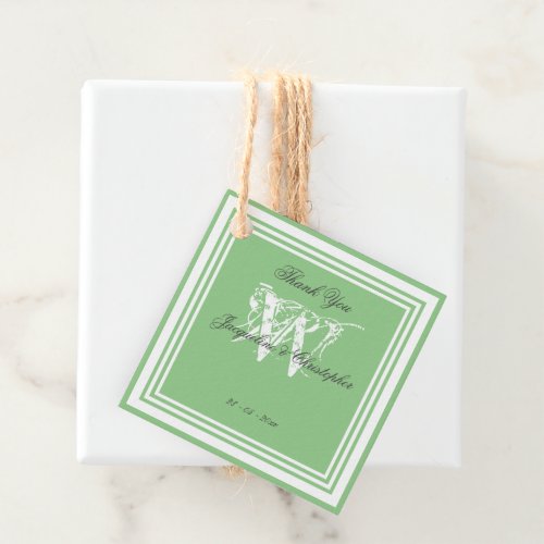 Simple Soft Mint Green Modern Monogram Thank You Favor Tags