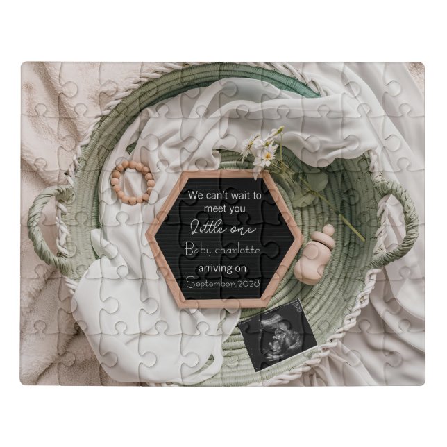 Simple soft Neutral Pregnancy Announcement gift Jigsaw Puzzle (Puzzle Horizontal)