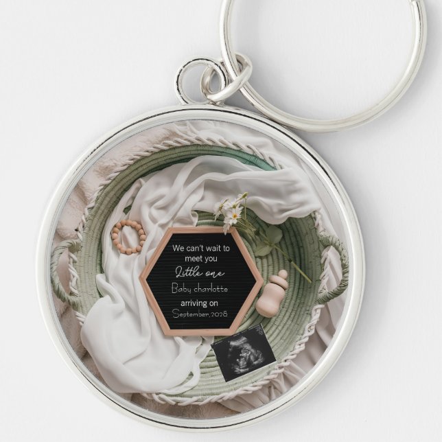 Simple soft Neutral Pregnancy Announcement gift Keychain (Front)
