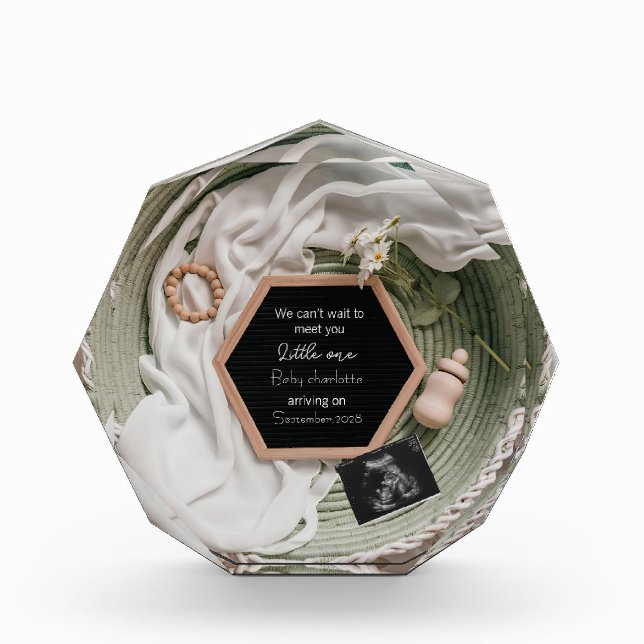 Simple soft Neutral Pregnancy Announcement gift Photo Block (Front)