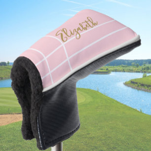 Simple soft pink minimalist custom name ladies golf head cover