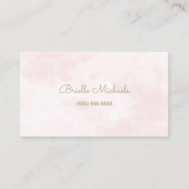 Simple Soft Pink Watercolor Gold Script Visiting Business Card (Front)