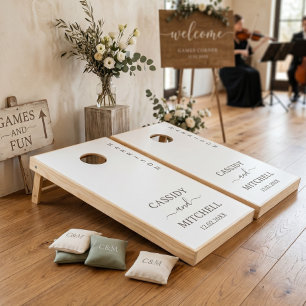 Simple soft white elegant wedding cornhole set