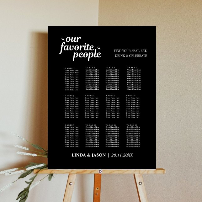 Simple Solid Black Guest Seating Chart Sign (Creator Uploaded)